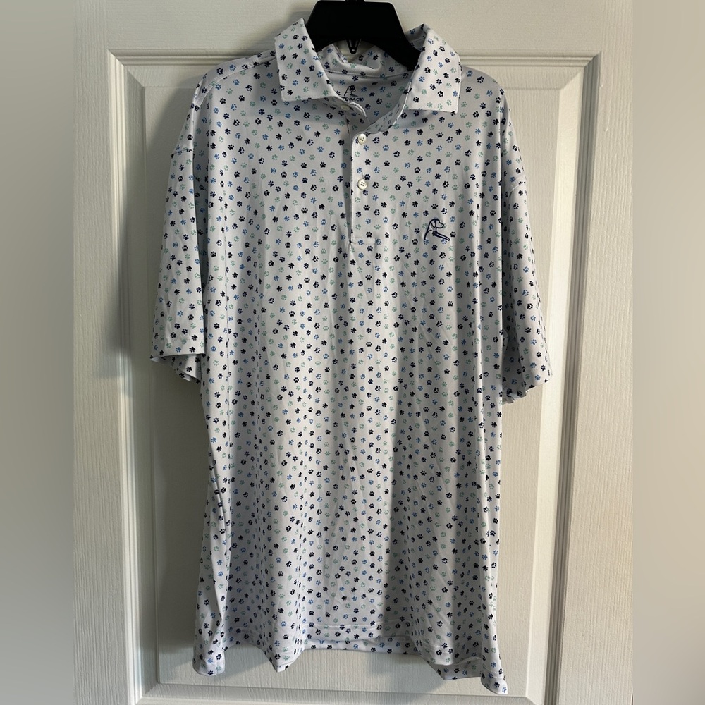 Rhoback International Dog Day Pup Paw Print Polo Shirt Large